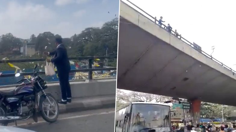 Watch video: Crowd gathers at Bengaluru’s KR Market after a man throws wads of cash from flyover