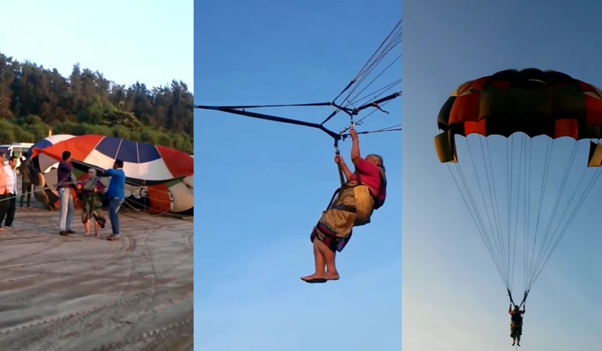 Watch viral video of an elderly woman paragliding at the age of 80