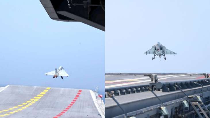Watch: Indian Navy’s Light Combat Aircraft, MiG 29K jets made their first landing and take-off attempts on INS Vikrant