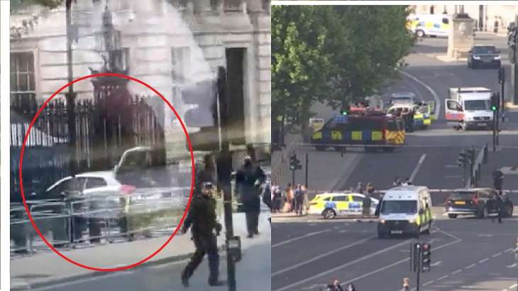 One arrested after car collided with the gates of Downing Street on Whitehall in UK