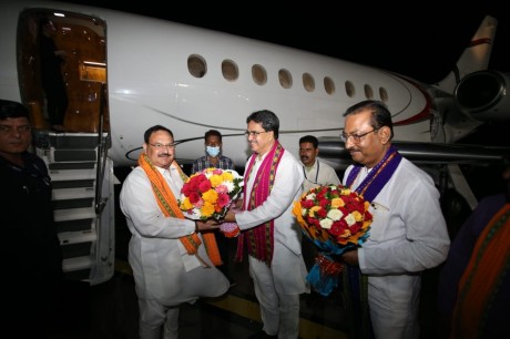 JP Nadda reached Agartala on Tripura tour, CM Manik Saha welcomed him