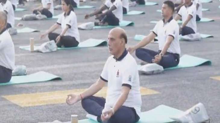 Rajnath Singh celebrates International Yoga Day onboard INS Vikrant in Kochi | Watch