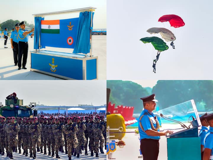 Uttar Pradesh: Air Chief VR Chaudhari unveils new ensign at air force day parade in Prayagraj