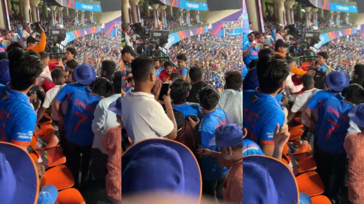 ODI World cup 2023: Brawl erupts among fans at Arun Jaitley Stadium during India vs Afghanistan clash | WATCH