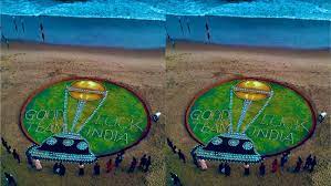Sudarsan Pattnaik Creates 56-Foot-Long Sand Art to Extend Best Wishes to Team India for the World Cup Final