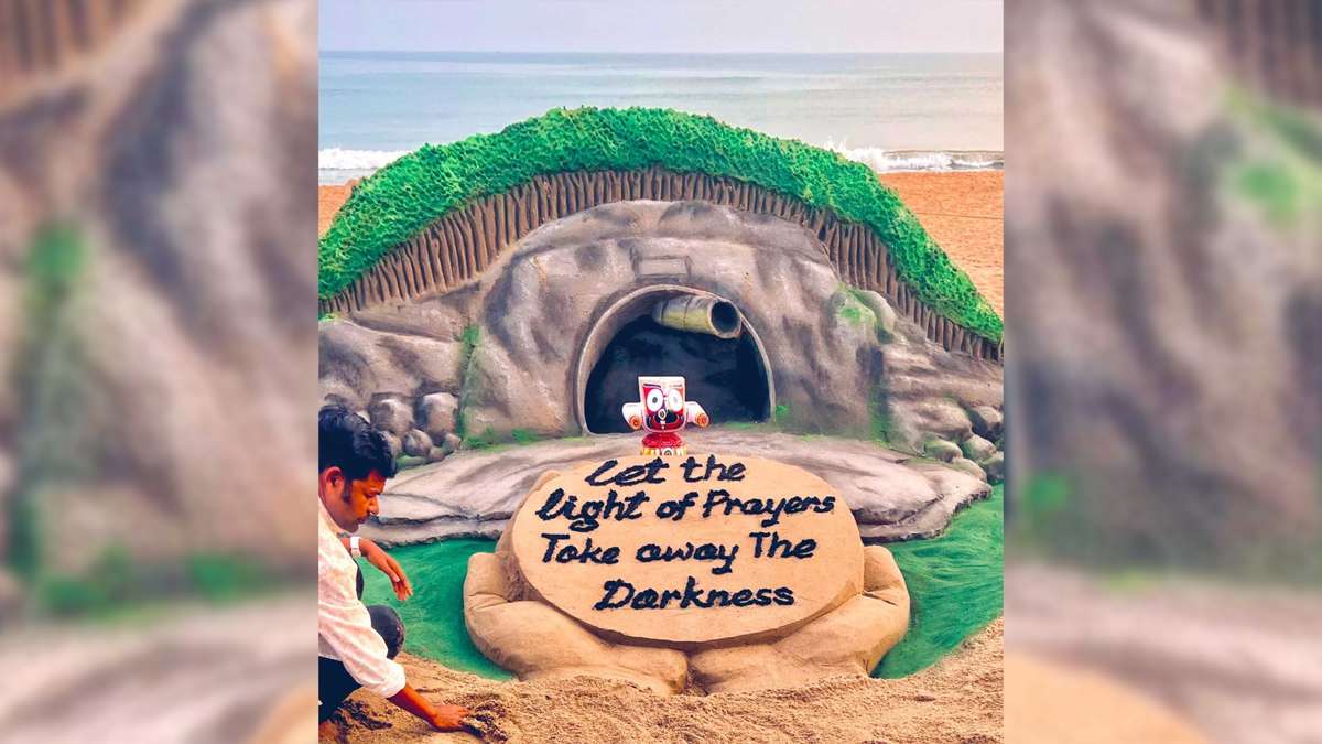 Artist Sudarsan Pattnaik creates sand sculpture in support for trapped workers in silkyara tunnel collapse