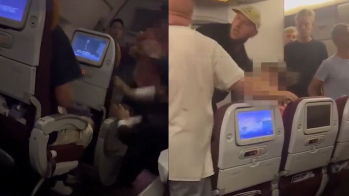 Bangkok-London unruly shirtless passenger punches air steward, Destroys flight lavatory | Video