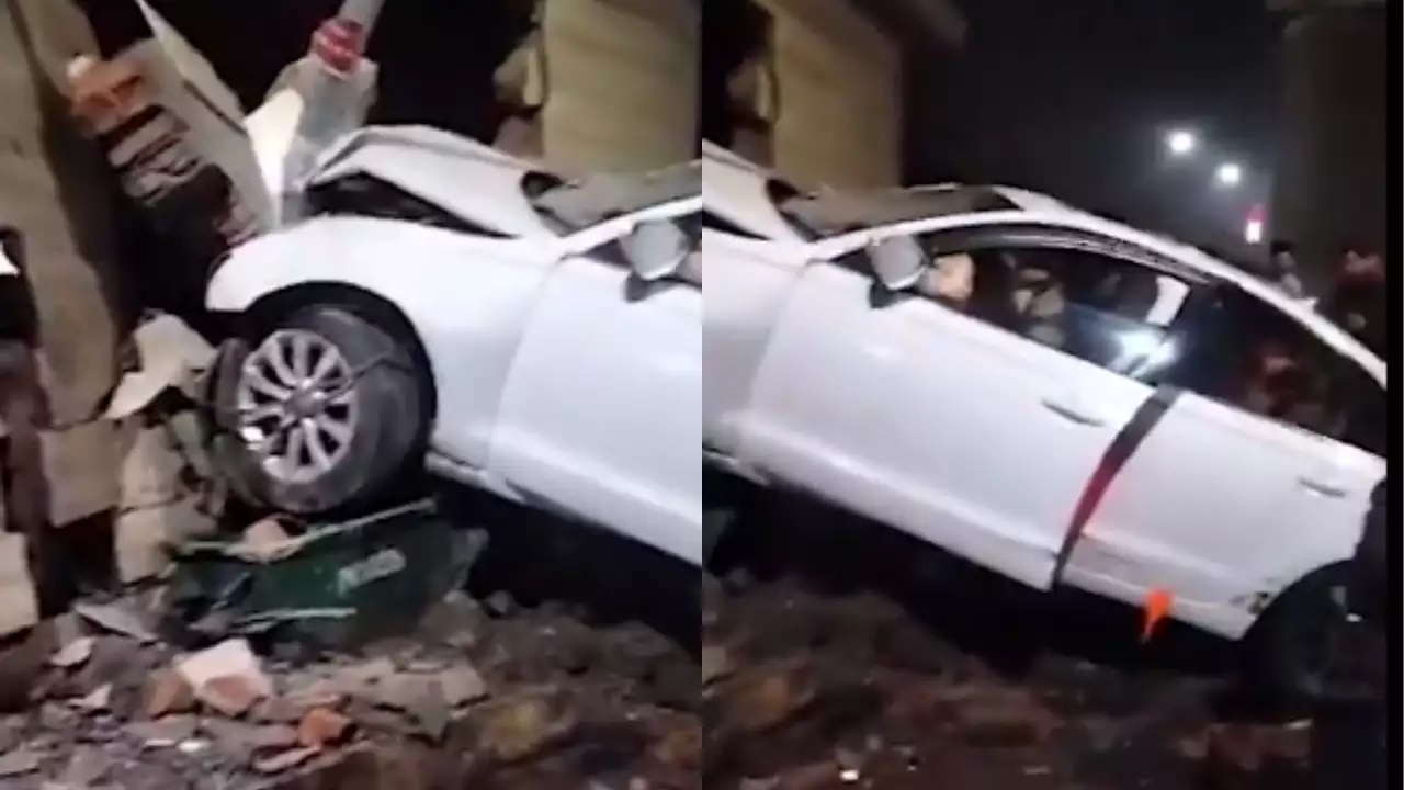 Five seriously injured after speeding Audi rams into public toilet in Noida Sector 37 | Video