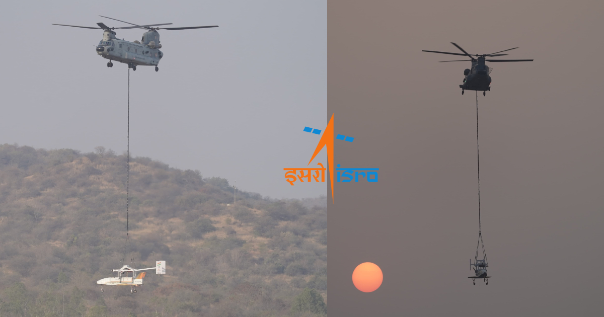 IAF’s Chinook chopper drops ISRO’s ‘Pushpak’ midair from 15,000 feet altitude | Watch