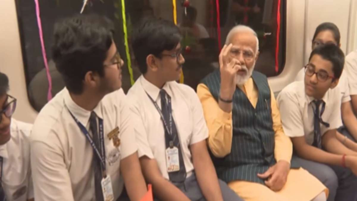 PM Modi with School Students in India’s First Underwater Metro Train in Kolkata