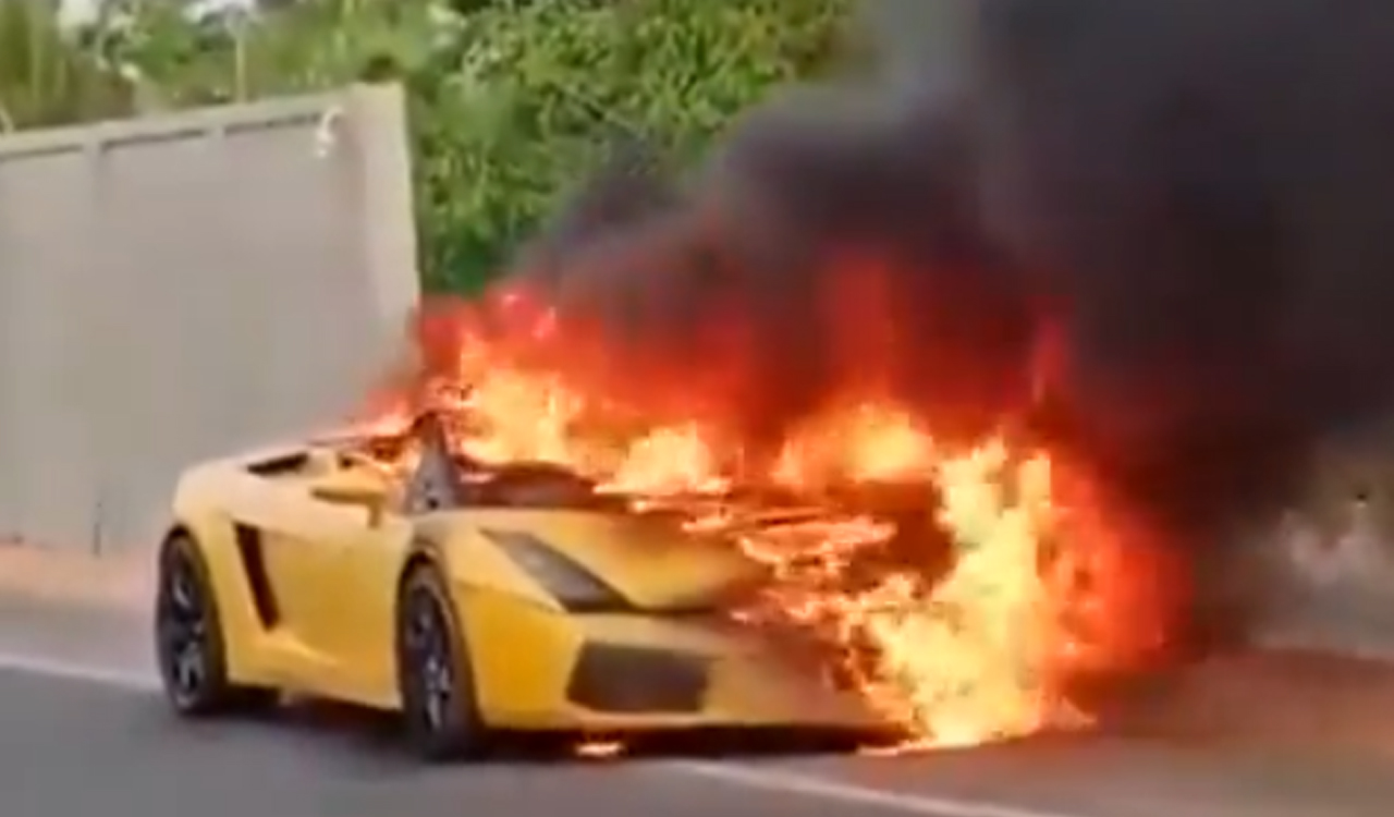 Watch: Car dealer sets ablaze Yellow Lamborghini over monetary dispute with owner in Hyderabad
