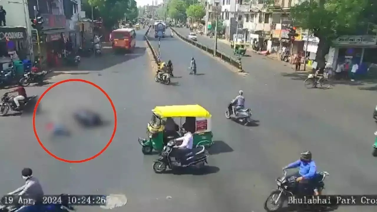 CCTV footage shows tragic hit-and-run in Ahmedabad: Man crushed to death after AMTS bus hit his bike