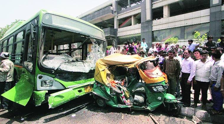 Delhi: Bike rider dies after school bus slams into bike, autorickshaw