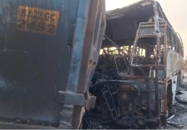Andhra Pradesh Road Accident: Bus catches fire after massive collision with truck; Six people burnt to death