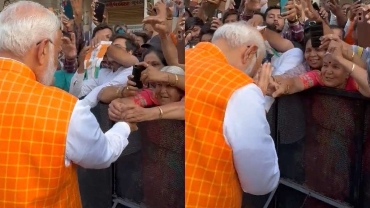 LS Poll 3rd phase 2024: Elderly woman ties rakhi to PM Modi as he greets people after casting vote in Ahmedabad