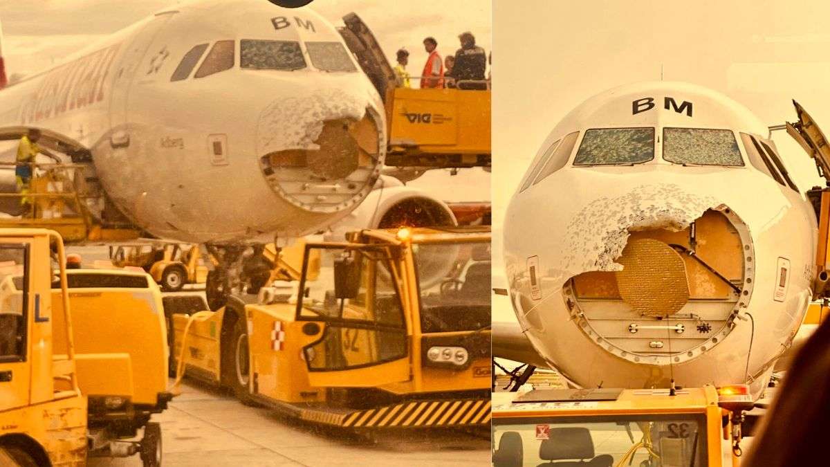 Austrian Airlines plane suffers huge damage to nose and windshield by hailstorm during flight | Watch